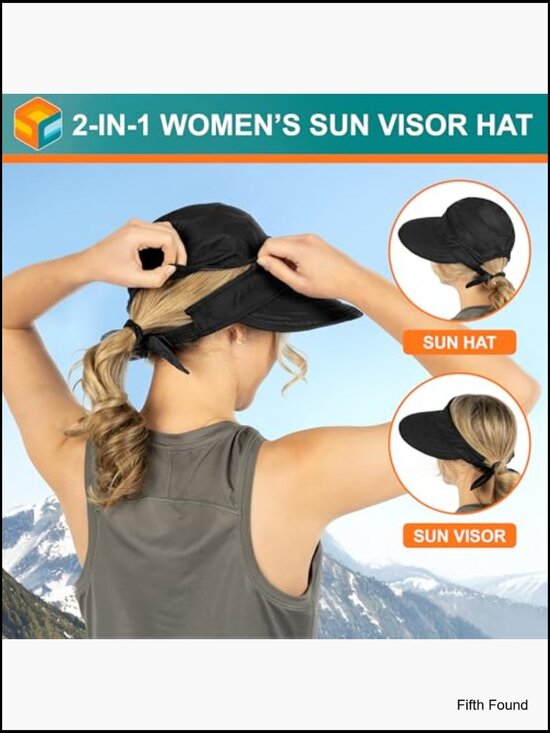 Convertible Sun Hat Visor UPF 50+ Wide Brim Ponytail Hole Outdoor Travel
